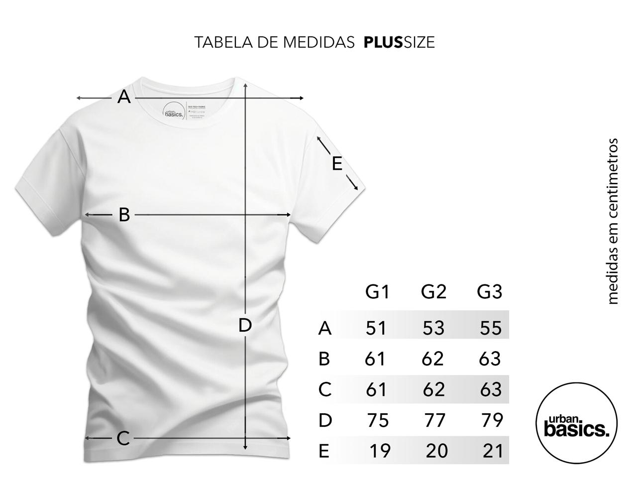 Tabela de Medidas Camiseta Modal Masculino Plus Size